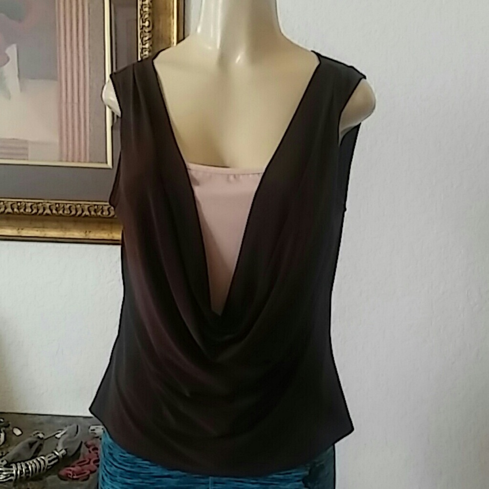 lollol Brown and cream drop neck pull over blouse